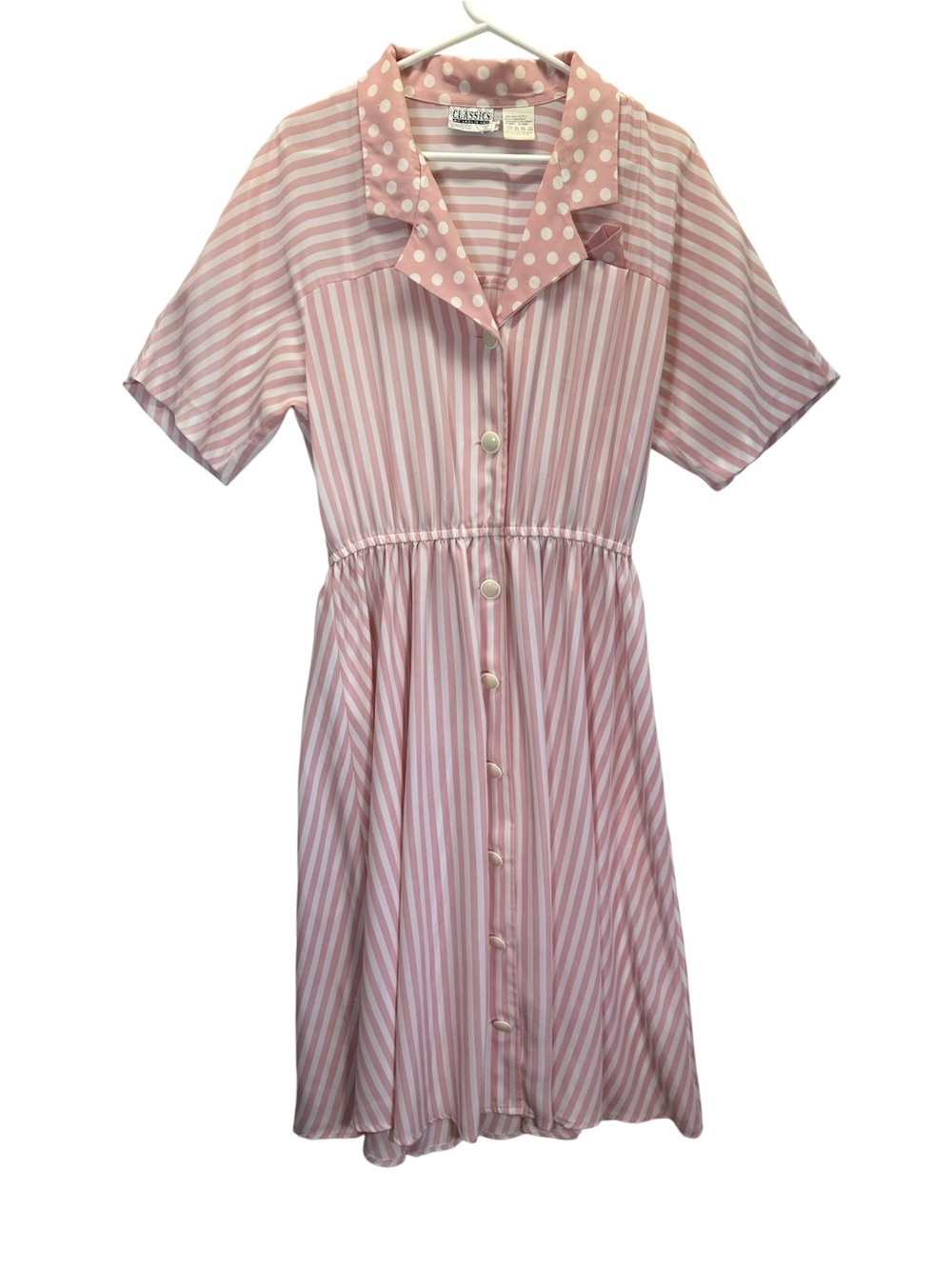 Vintage Leslie Fay Pink Striped & Polka Dot Collar Button-Front Dress
Size 12